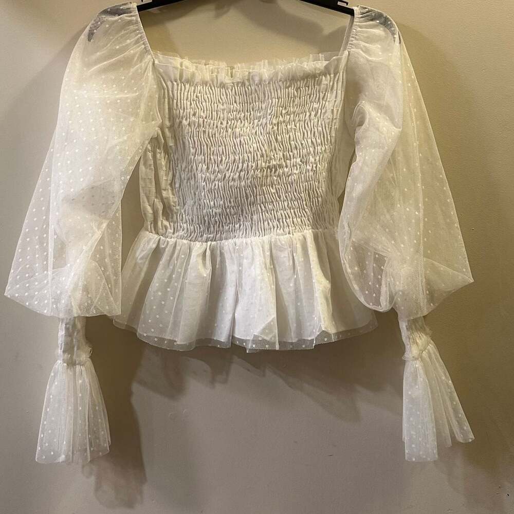 Venti 6 Y2k Layed Ruffle Sleeved Peplum Clean girl Twee Lace Top Blouse